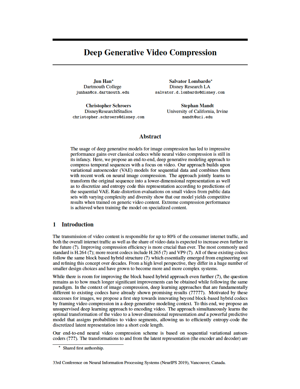 Deep Generative Video Compression