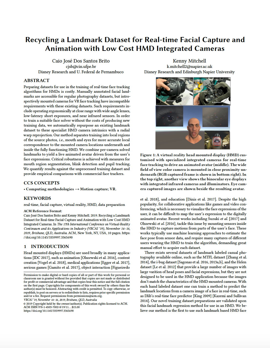 Recycling a Landmark Dataset for Real-time Face Tracking with Low Cost HMD Integrated Cameras